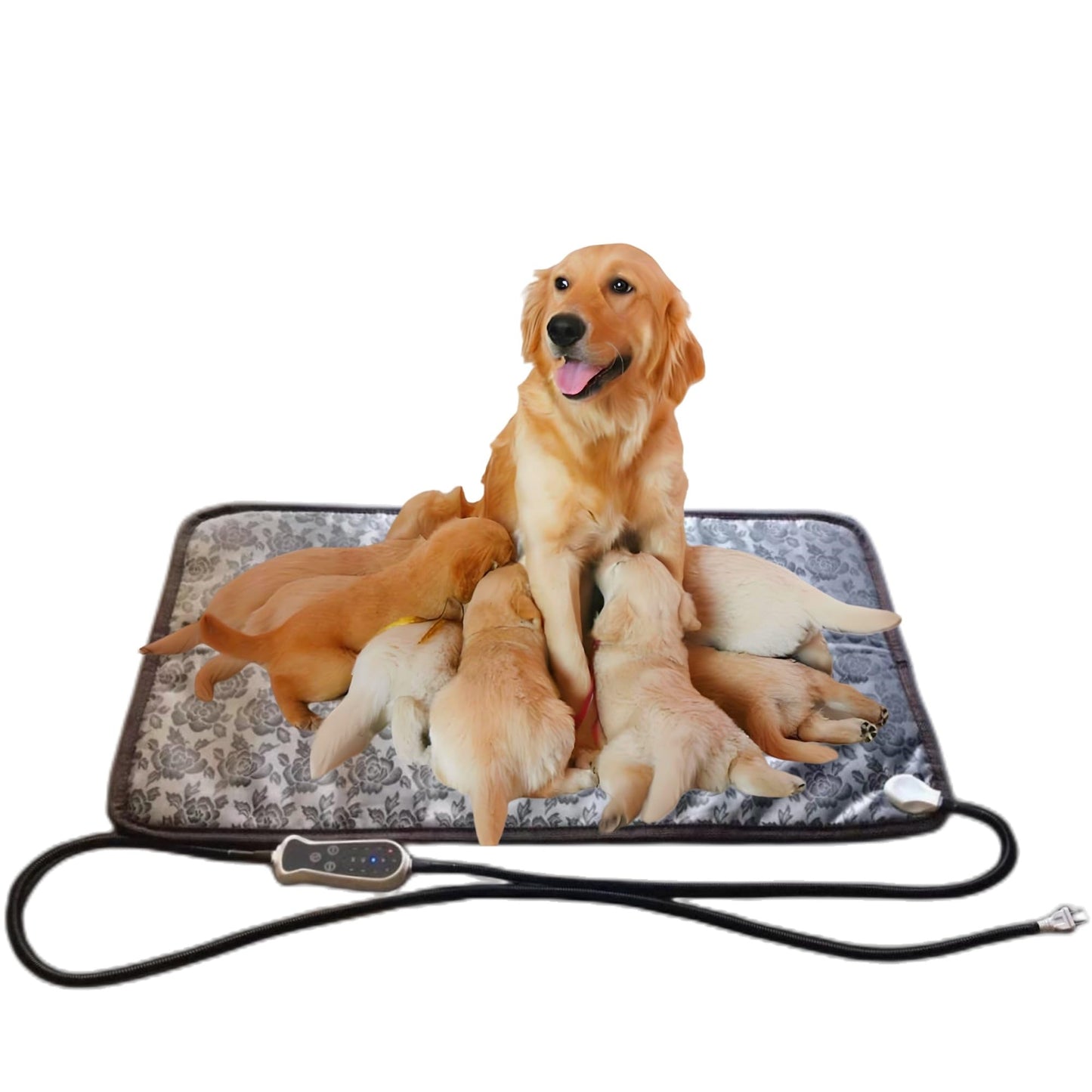 QUASILOVE Puppy Heating Pad for Whelping New Born Dog Heated BedHeated Puppies BedPet Heated Cat Bed4 Auto Shut Off Timer9 Level Heater Large 34x21 in (Large Floral)