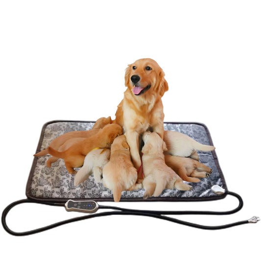 QUASILOVE Puppy Heating Pad for Whelping New Born Dog Heated BedHeated Puppies BedPet Heated Cat Bed4 Auto Shut Off Timer9 Level Heater Large 34x21 in (Large Floral)